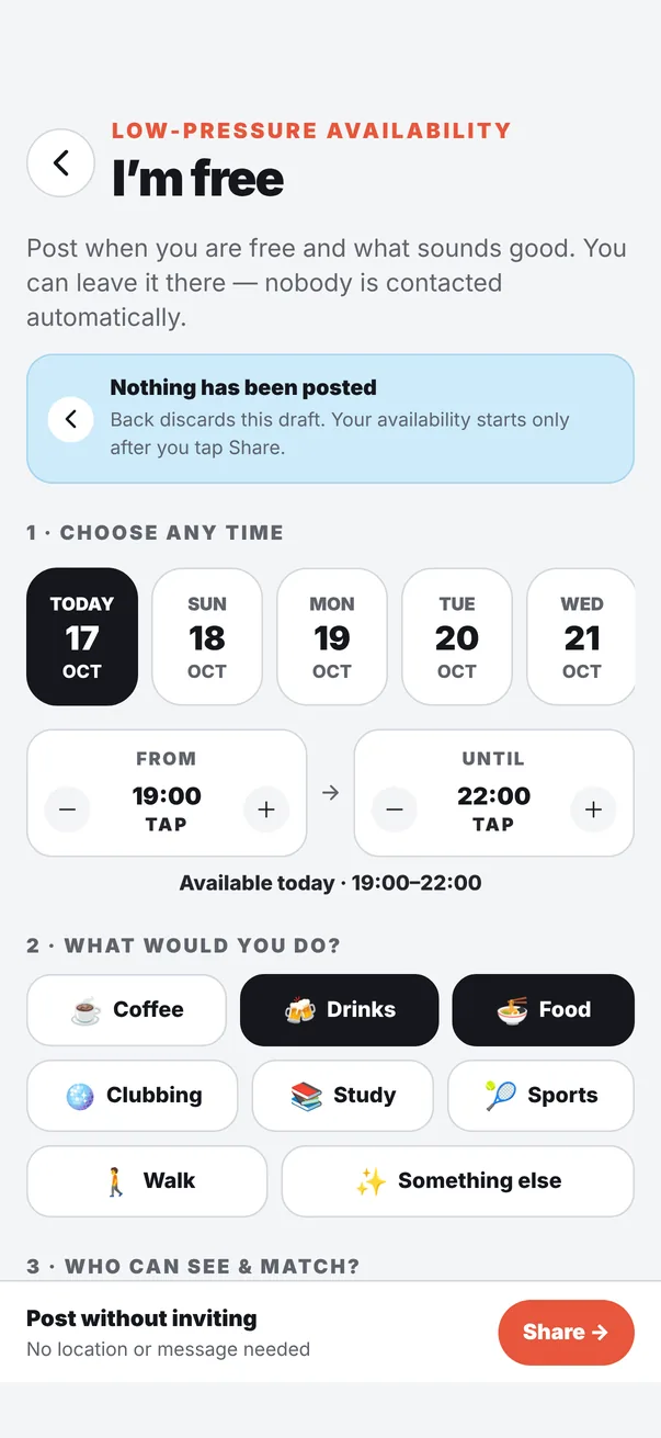 I'm free: choose a day, a time and what you want to do